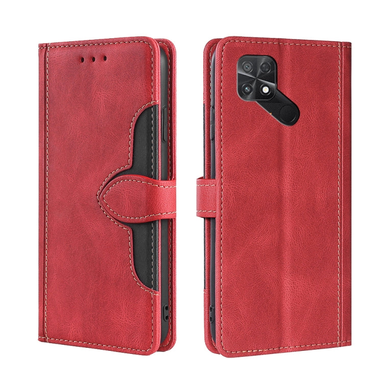Red magnetic buckle leather phone case with card slots and camera cutout