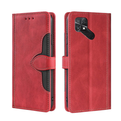 Red magnetic buckle leather phone case with card slots and camera cutout
