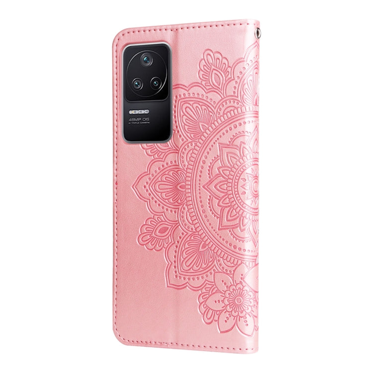 Rose gold embossed 7-petal floral leather phone case with camera cutout