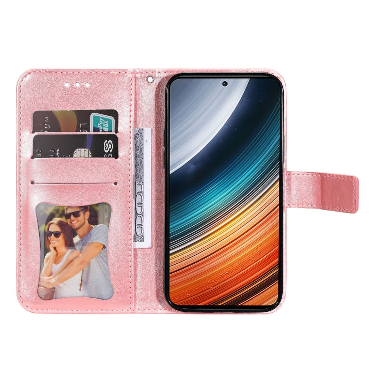 Rose gold embossed 7-petal floral leather phone case with card slots, open cover