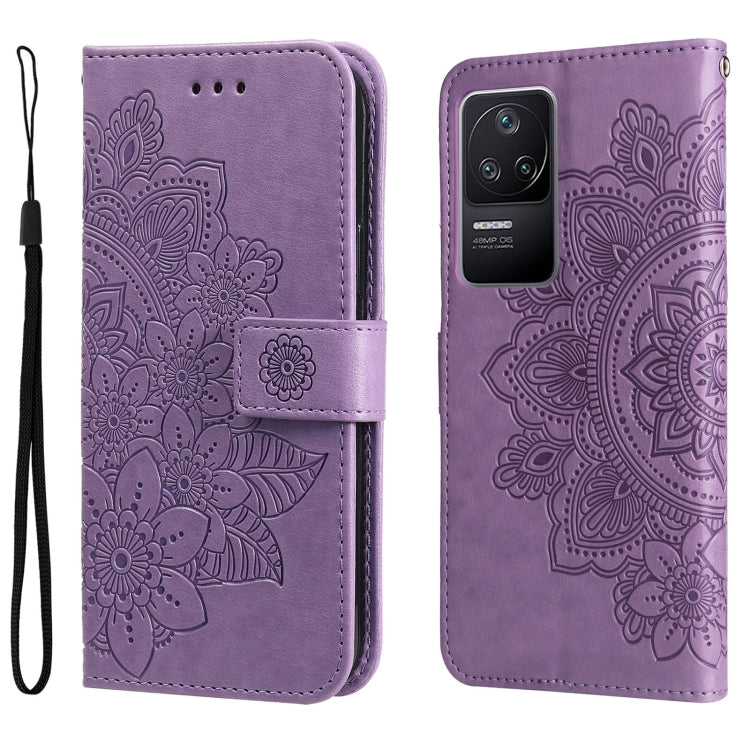 Purple embossed flower wallet phone case with magnetic closure and wrist strap