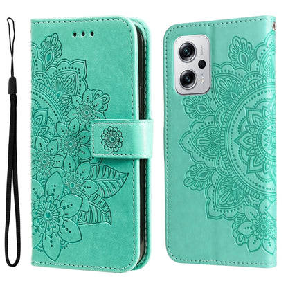 Mint green embossed flower wallet phone case with side strap and card slots