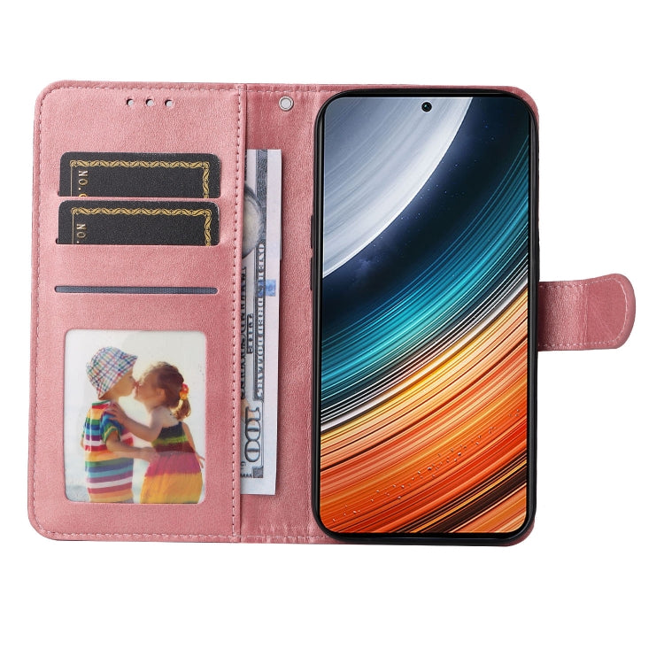 Pink leather wallet phone case with card slots and photo pocket, flip cover closed