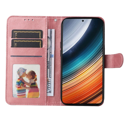 Pink leather wallet phone case with card slots and photo pocket, flip cover closed
