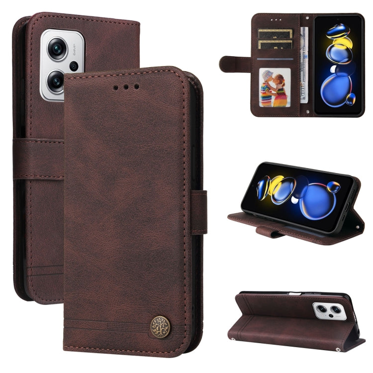 Brown leather wallet-style phone case with magnetic clasp and card slots
