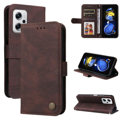 Brown leather wallet-style phone case with magnetic clasp and card slots