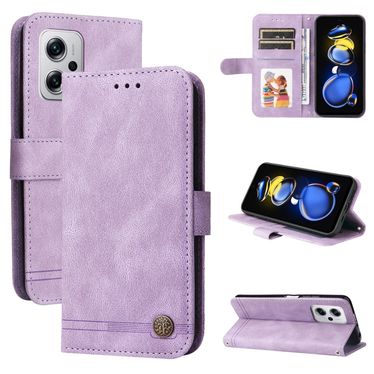 Purple leather wallet-style phone case with front flap and card slots