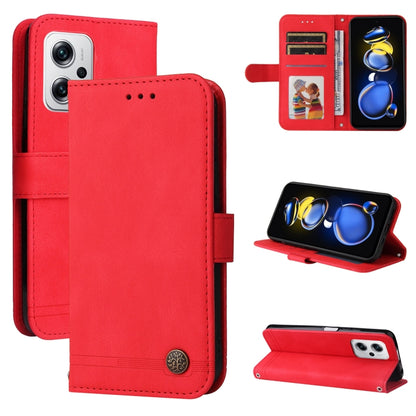 Red leather wallet-style phone case with front flap and card slots
