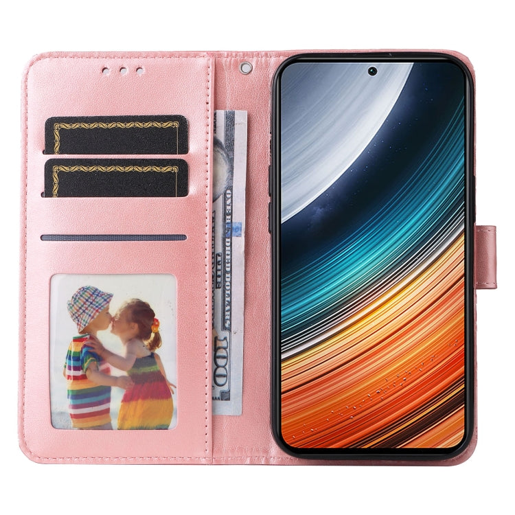 Pink leather wallet phone case with card slots, photo pocket, and phone display opening