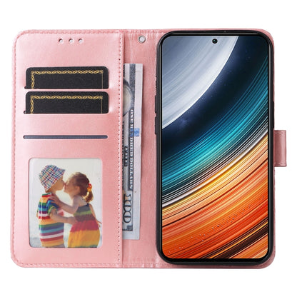 Pink leather wallet phone case with card slots, photo pocket, and phone display opening