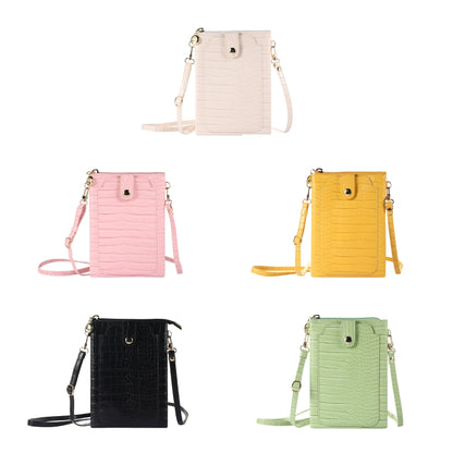 Card holder mobile phone bags assortment in pink, black, yellow, and green colors