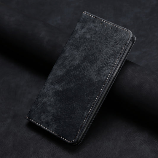 RFID magnetic folio phone case in dark gray, with stitched faux-leather finish
