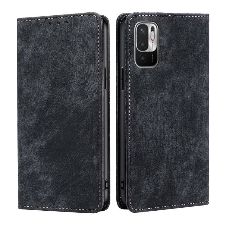 Black magnetic leather phone wallet case, front and back with cutouts and stitching