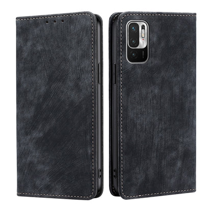 Black magnetic leather phone wallet case, front and back with cutouts and stitching