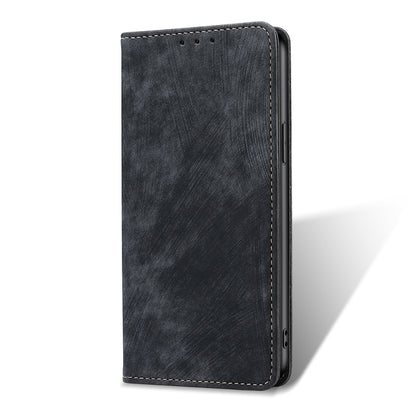 Black magnetic leather phone wallet case, slim front view with top speaker holes
