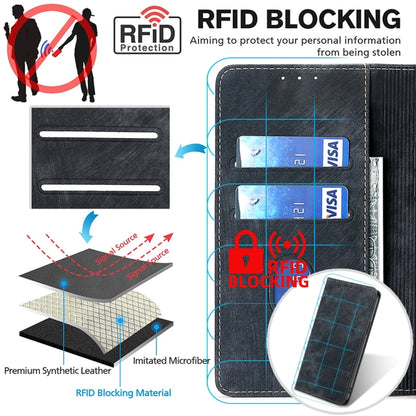 Black RFID blocking magnetic phone wallet case, with cards shown inside slots