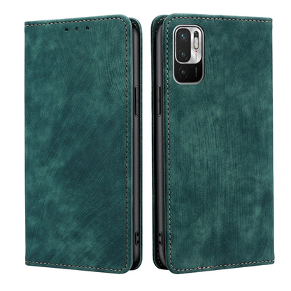 Green magnetic leather phone wallet case, front and back with stitched edges