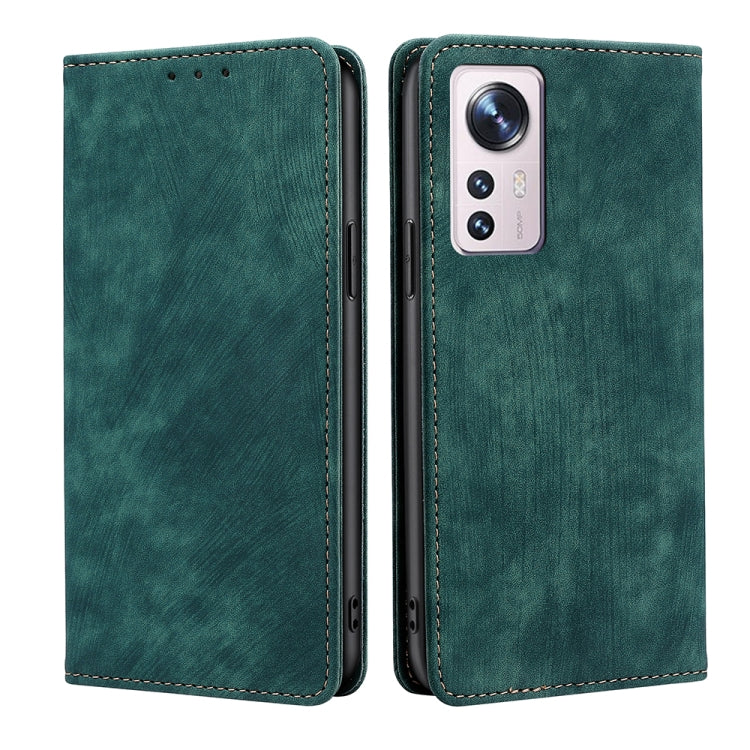 Green magnetic leather phone case with stitched edges and camera module cutout