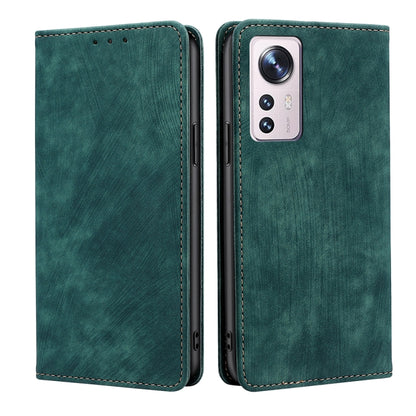 Green magnetic leather phone case with stitched edges and camera module cutout