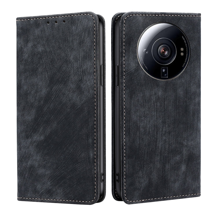 Black magnetic leather phone case with lens cutout and side opening ports