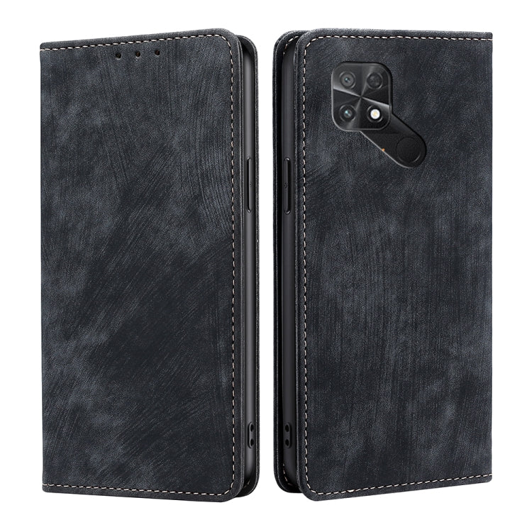 RFID anti-theft magnetic leather phone case, black folio with stitched border and camera cutout