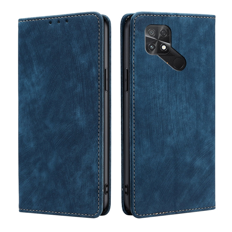 RFID anti-theft magnetic leather phone case, blue folio with stitched border and rear camera openings