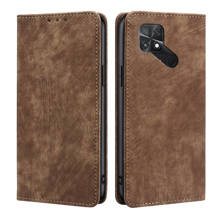 RFID anti-theft magnetic leather phone case, brown folio with stitched border and rear camera openings