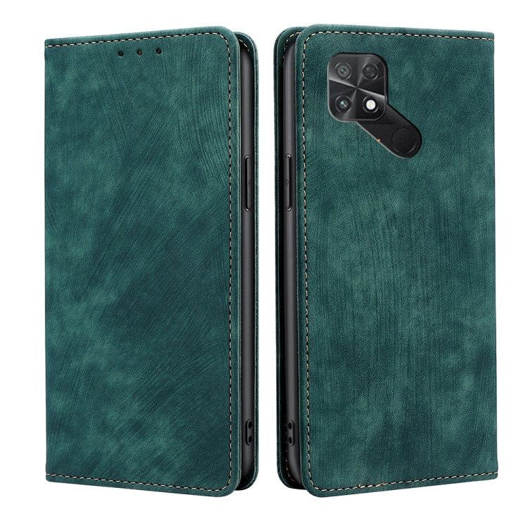 RFID anti-theft magnetic leather phone case, green folio with stitched border and rear camera openings