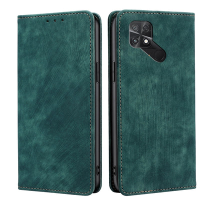 RFID anti-theft magnetic leather phone case, green folio with stitched border and rear camera openings