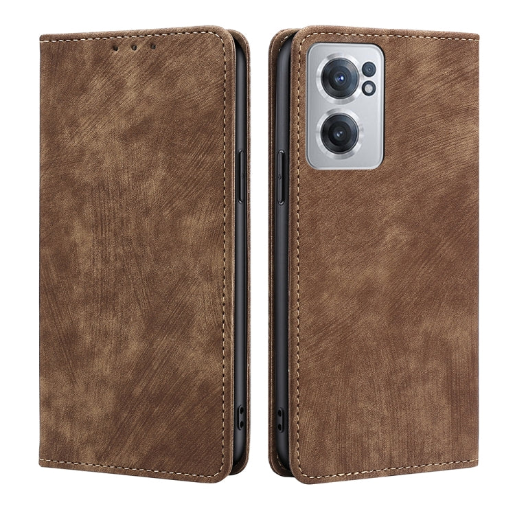RFID anti-theft magnetic leather phone case, brown flip cover with camera cutout