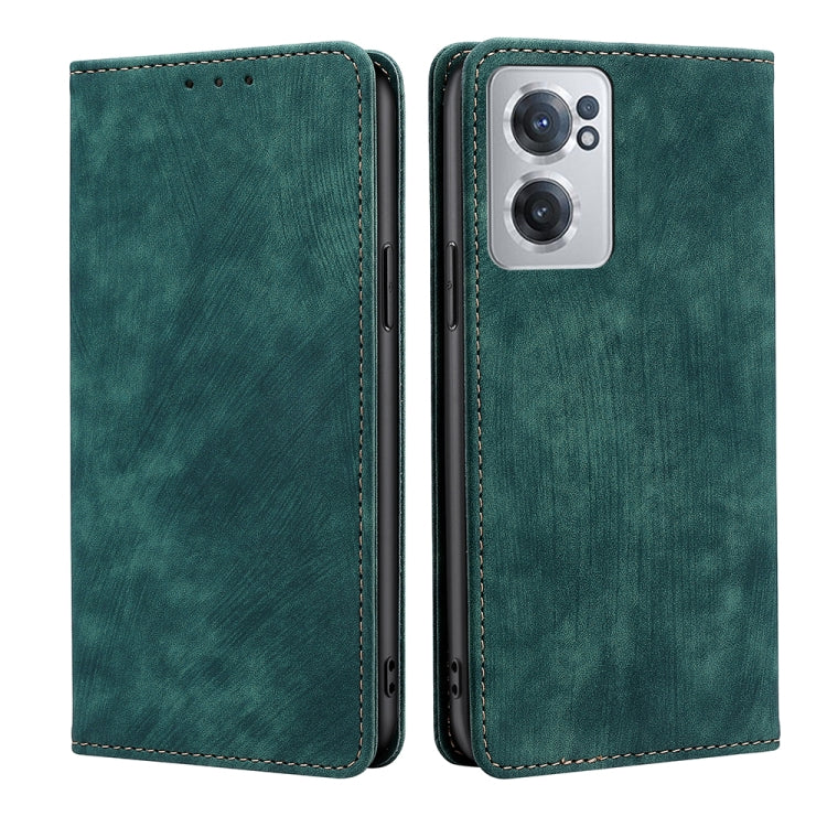 RFID anti-theft magnetic leather phone case, green flip cover with camera cutout