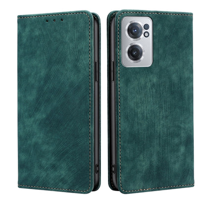 RFID anti-theft magnetic leather phone case, green flip cover with camera cutout