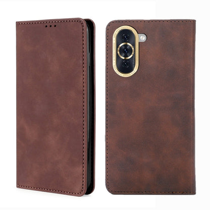 Dark brown leather phone flip case with magnetic closure and camera cutout
