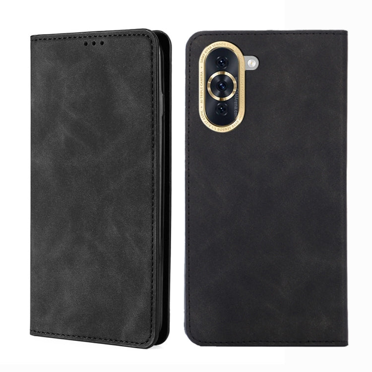 Black leather phone flip case with magnetic closure and camera cutout