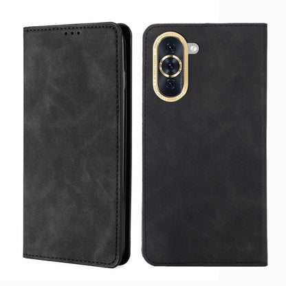 Black leather phone flip case with magnetic closure and camera cutout
