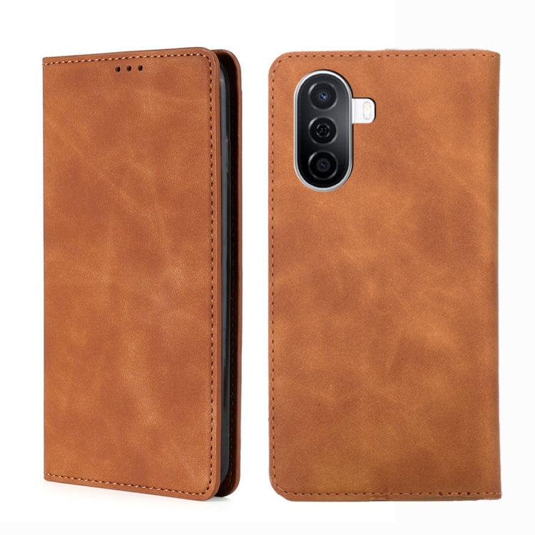 Light brown magnetic flip leather phone case showing camera and lens cutouts
