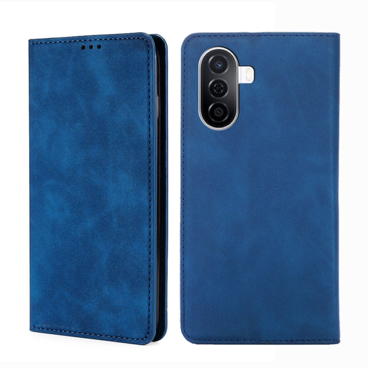 Blue magnetic flip leather phone case showing camera and lens cutouts
