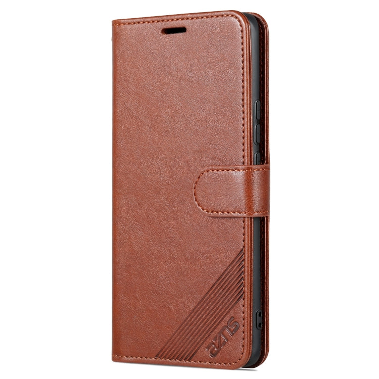 Brown flip leather phone case with front flap and stitched card pocket detail