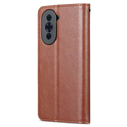 Brown flip leather phone case with camera cutout and stitched back panel