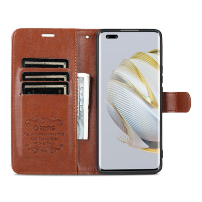 Brown flip leather phone case opened to card slots and inner pockets