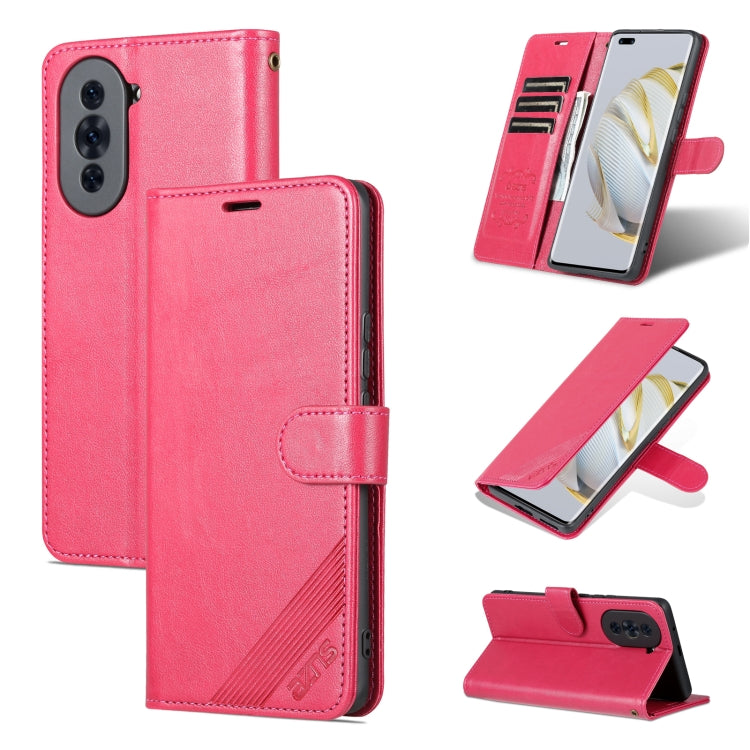 Red flip leather phone case with card slots and stand in portrait view