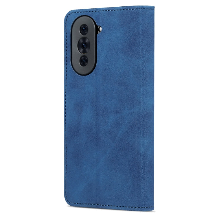 Blue flip leather phone case with camera cutout and textured back