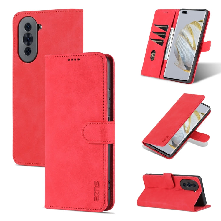 Red flip leather phone case with magnetic stand and stitched front flap pocket