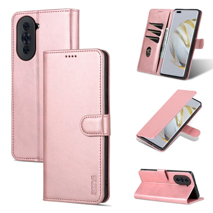 Rose gold flip leather phone case with magnetic stand and stitched card pocket