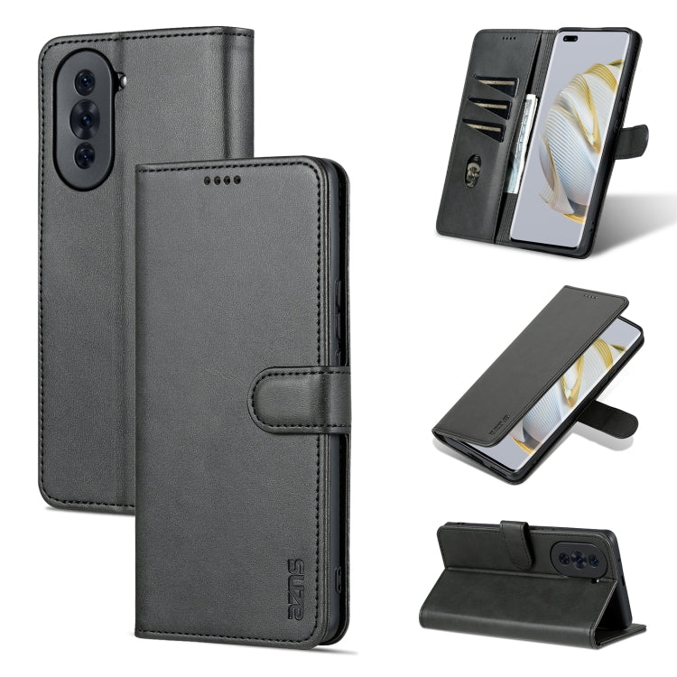 Black flip leather phone case with calf-texture and folio stand