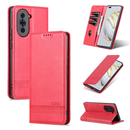 Red magnetic flip leather phone case with card slot and stand-up viewing angle