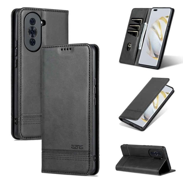 Black magnetic flip leather phone case with card slot and kickstand