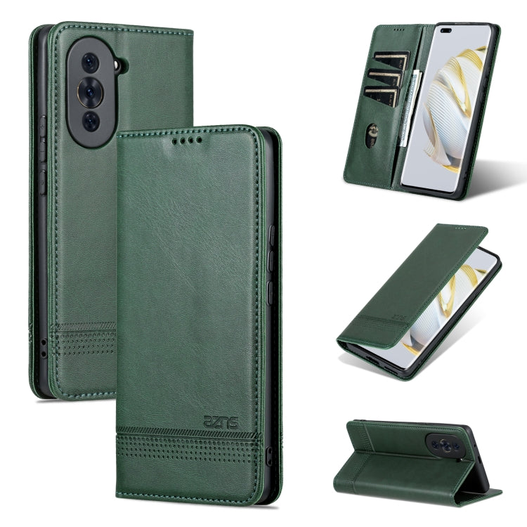 Dark green magnetic flip leather phone case with card slot and tabletop stand