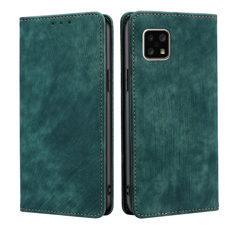 RFID magnetic phone wallet case in teal faux leather, dual view with camera opening.