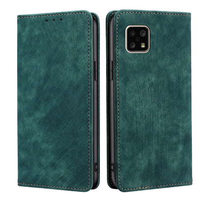 RFID magnetic phone wallet case in teal faux leather, dual view with camera opening.